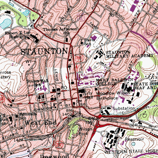 Topographic Map of Baldwin Memorial Residence Hall, VA