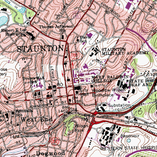 Topographic Map of Carpenter Academic Hall, VA