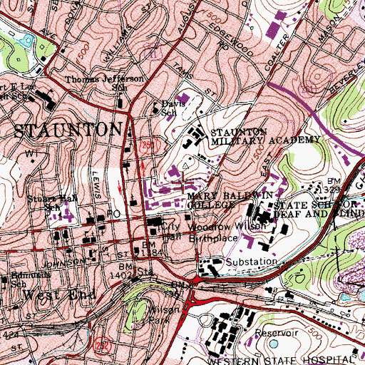 Topographic Map of Margaret C Woodson Residence Hall, VA