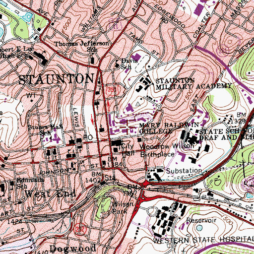 Topographic Map of Martha Stackhouse Grafton Library, VA