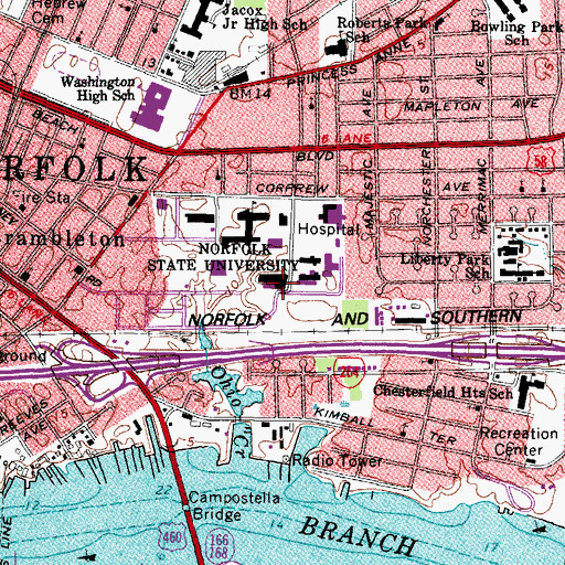 Topographic Map of James D Gill Health & Physical Education Building, VA