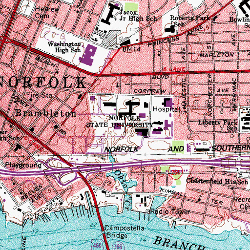 Topographic Map of Lyman Beacher Brooks Library, VA