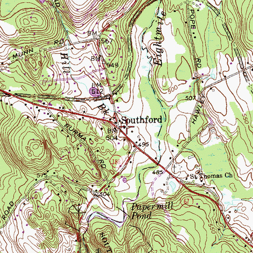 Topographic Map of Southford, CT