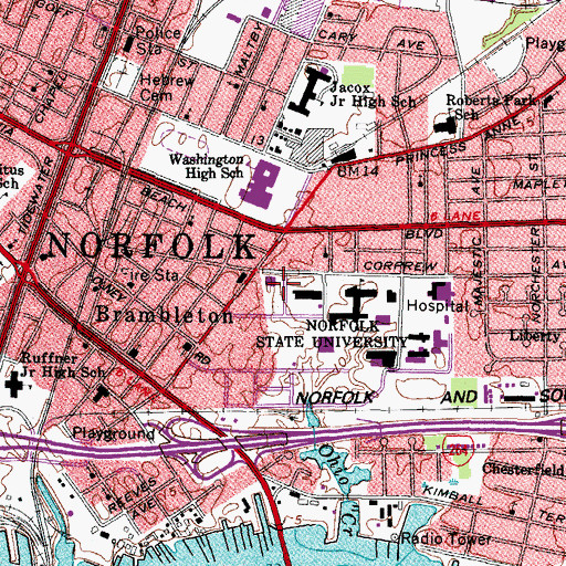 Topographic Map of William P Robinson, Senior Technology Building, VA