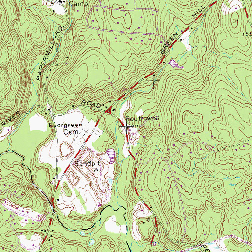 Topographic Map of Old Southwest Cemetery, CT