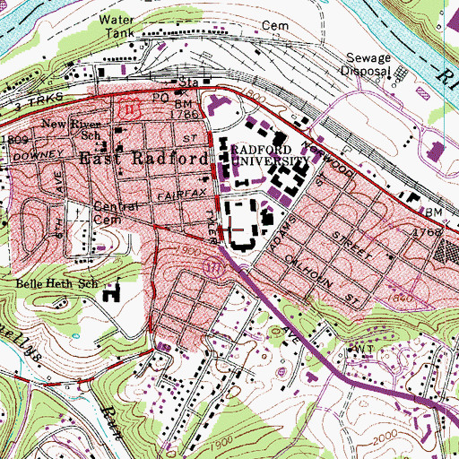 Topographic Map of Bettie Draper Hall, VA