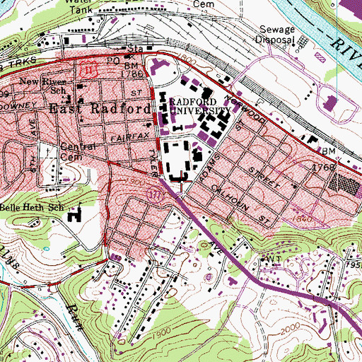 Topographic Map of Doctor M'Ledge Moffett Hall, VA
