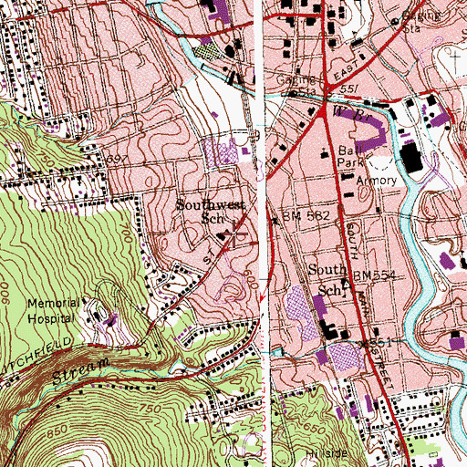 Topographic Map of Southwest School, CT