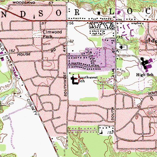 Topographic Map of Southwest School, CT