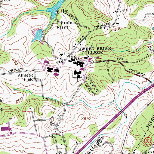 Topographic Map of Prothro Hall, VA