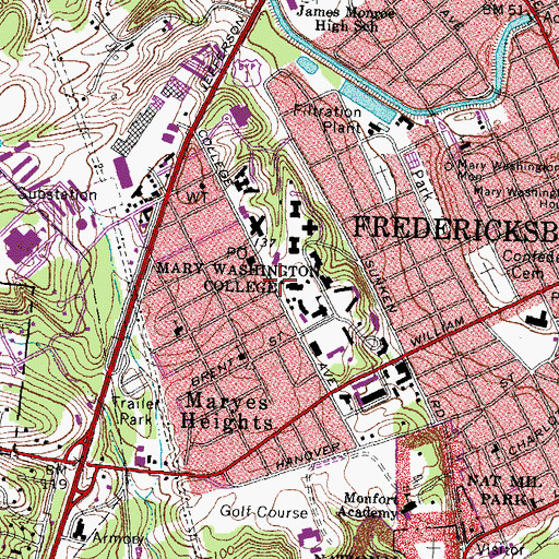 Topographic Map of Custis Hall, VA