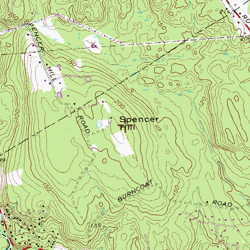 Topographic Map of Spencer Hill, CT