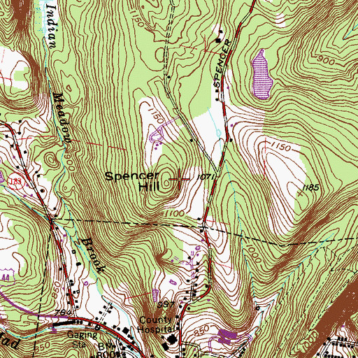 Topographic Map of Spencer Hill, CT
