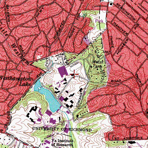 Topographic Map of Brunet Memorial Hall, VA