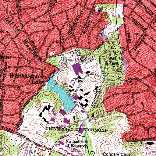 Topographic Map of Dennis Memorial Hall, VA