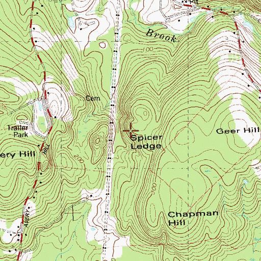 Topographic Map of Spicer Ledge, CT