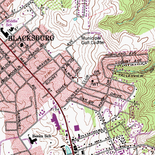 Topographic Map of Merryman Athletic Facility, VA