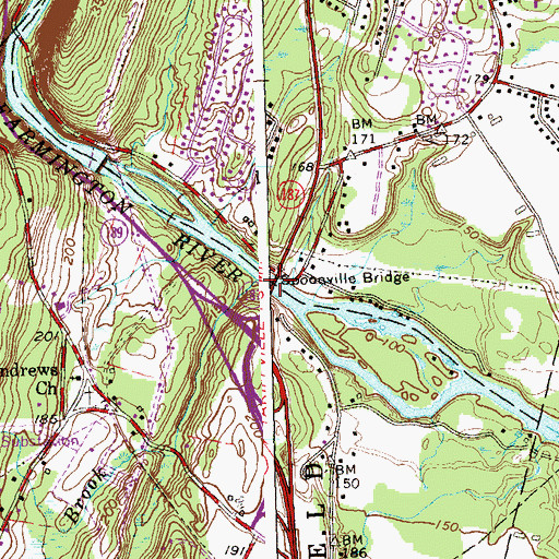 Topographic Map of Spoonville Bridge, CT