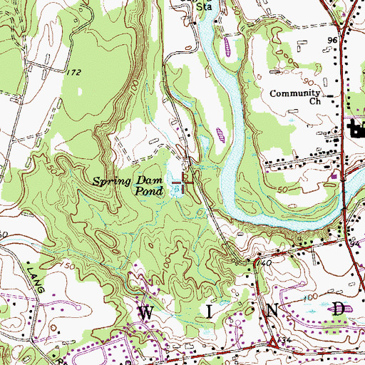 Topographic Map of Spring Dam Pond, CT