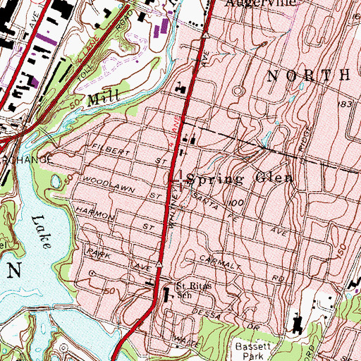 Topographic Map of Spring Glen, CT