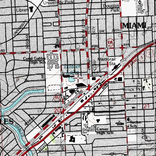 Topographic Map of Village of Merrick Park, FL