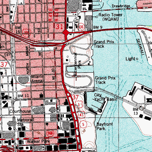 Topographic Map of AmericanAirlines Arena, FL