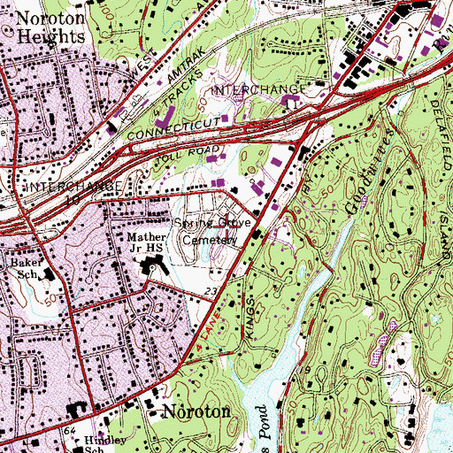 Topographic Map of Spring Grove Cemetery, CT
