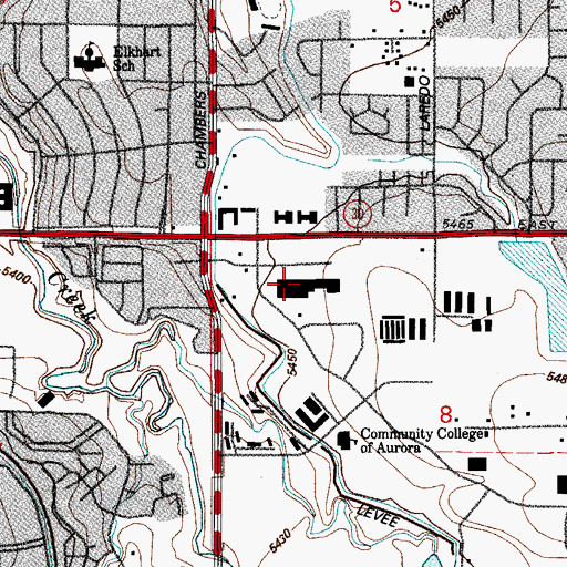 Topographic Map of Center Tech Plaza Shopping Center, CO