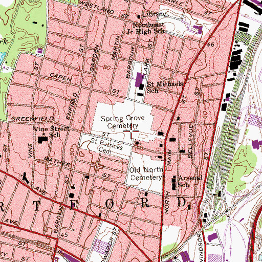 Topographic Map of Spring Grove Cemetery, CT