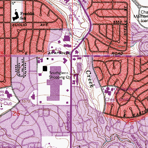 Topographic Map of Cherry Knolls Shopping Center, CO