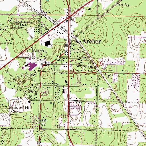 Topographic Map of Archer Post Office, FL
