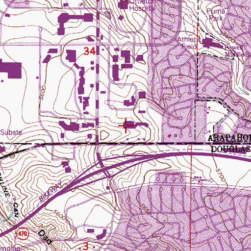 Topographic Map of Oak Brook Shopping Center, CO