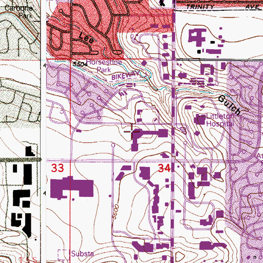 Topographic Map of Southbridge Plaza Shopping Center, CO