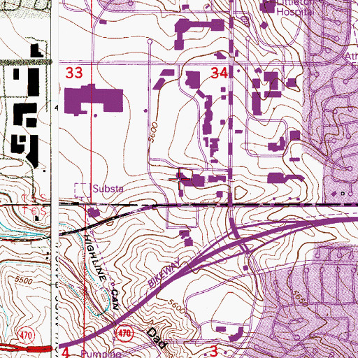 Topographic Map of Southpark Center Shopping Center, CO