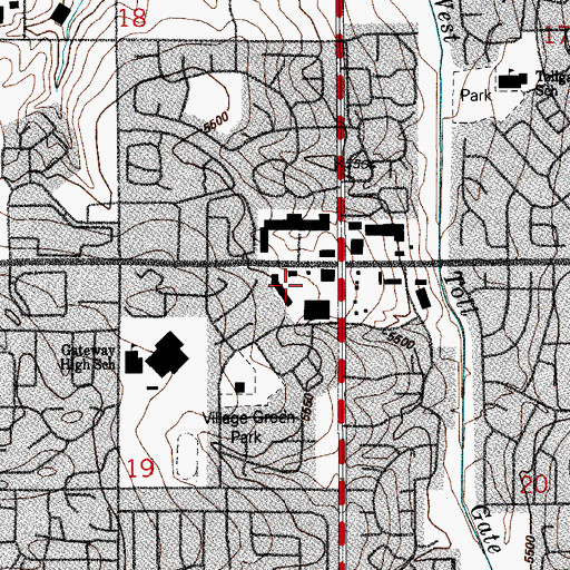 Topographic Map of Village Green Plaza Shopping Center, CO