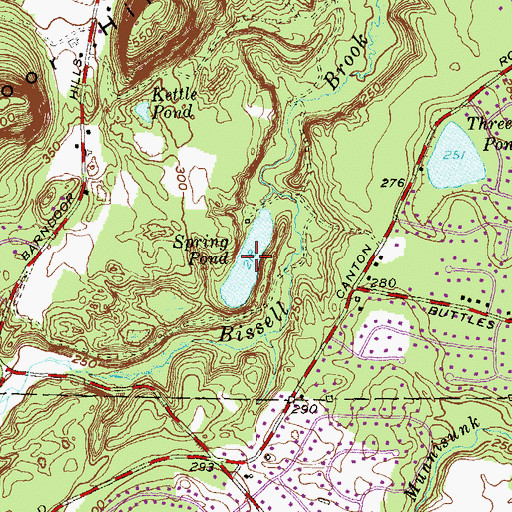 Topographic Map of Spring Pond, CT
