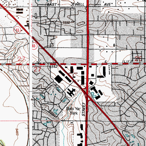 Topographic Map of Village On The Park Shopping Center, CO