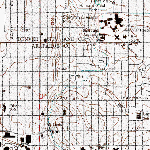Topographic Map of Bates-Logan Park, CO
