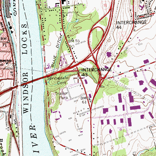 Topographic Map of Springdale Cemetery, CT