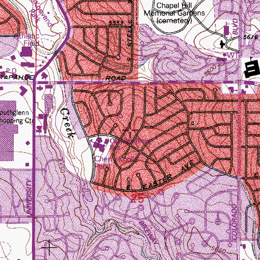 Topographic Map of Cherry Knolls, CO