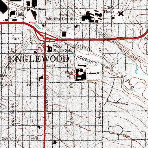 Topographic Map of Englewood High School, CO