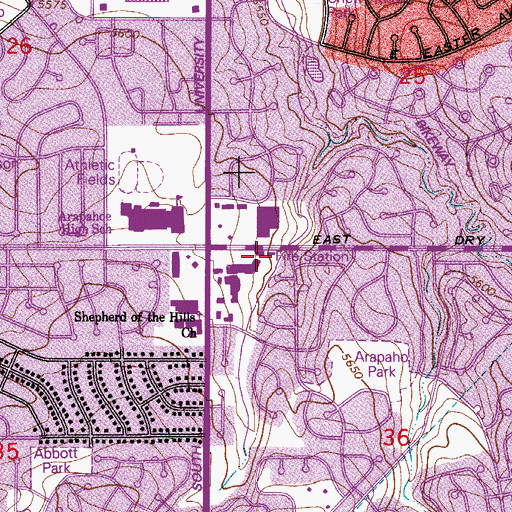 Topographic Map of Littleton Fire Rescue Station 15, CO