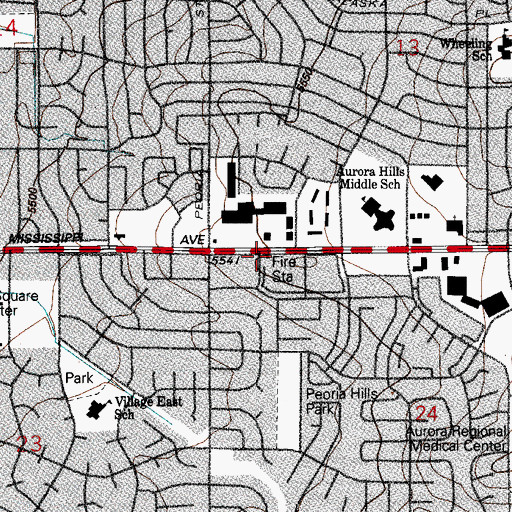 Topographic Map of Aurora Fire Department Station 4, CO