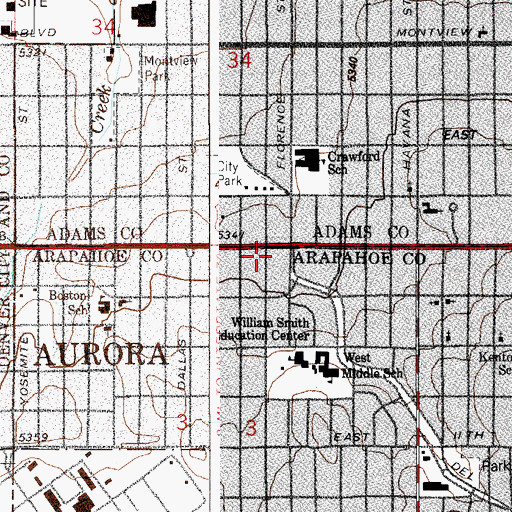 Topographic Map of Aurora Fox Arts Center, CO