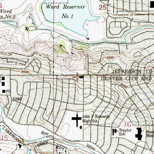 Topographic Map of Bear Valley Church of Christ, CO