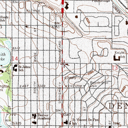 Topographic Map of Bonnie Brae Baptist Church, CO