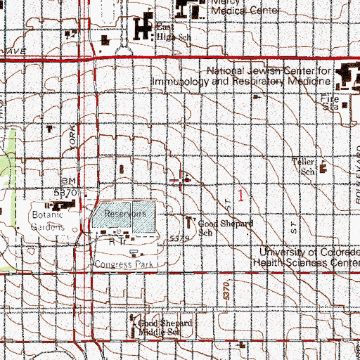 Topographic Map of Capitol Heights Presbyterian Church, CO