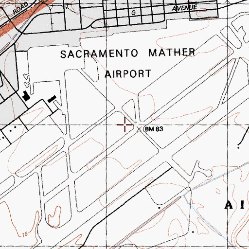 Topographic Map of Mather Air Force Base (historical), CA