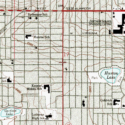 Topographic Map of Denver Grace Brethren Church, CO