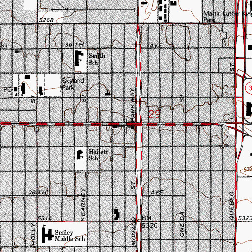 Topographic Map of East Denver Church of God, CO